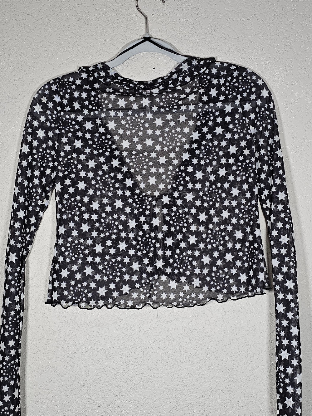 Free People Black & White Star Mesh Tie-Front Crop - Picture 4 of 5